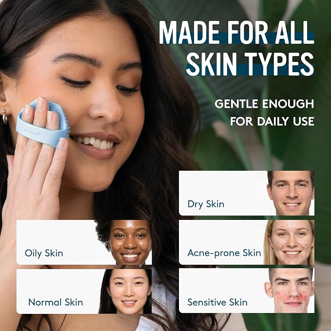 Sud Scrub® Antimicrobial Silicone Face Scrubber, 1 Pack, Gentle Face Exfoliator for Sensitive Skin, Eco Friendly Facial Cleansing Brush, Exfoliating Face Brush for Men and Women (Blue)