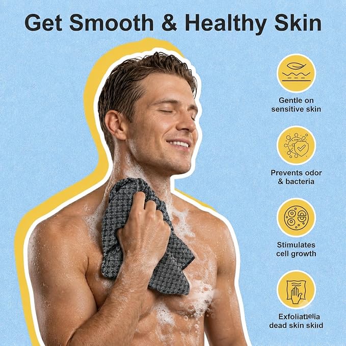 2 Pack Exfoliating Washcloth Towels - Exfoliating Body Scrubber Exfoliator, Back Scrubber for Use in Shower Bath, Japanese & Korean Scrub Wash Cloths, Loofah Lufa Sponge Washer for Women Men