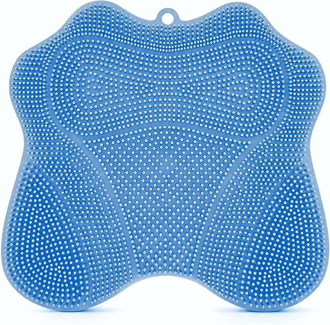 Silicone Shower Foot Scrubber Mat, Dual-Sided, 11.8 x 11 in, 1 Pack | Foot Scrubber in Shower for Deep Cleaning & Exfoliation. Wall-Mounted or floor use with suction cups for feet and back.