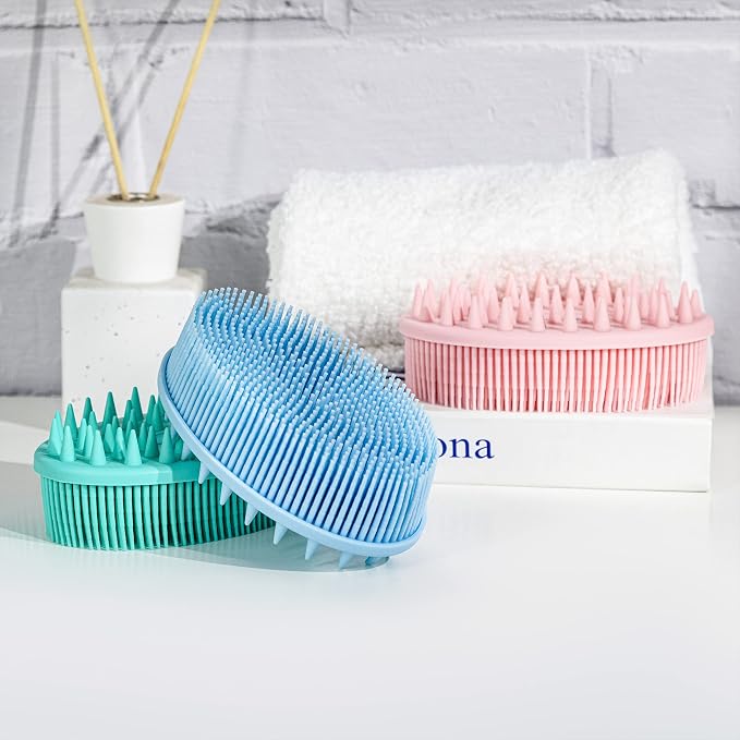 Premium Sensory Brush for Kids or Autism,Soft Silicone Body Scrubber,2 in 1 Sensory Room Occupational Therapy Sensory Brushes,Silicone Loofah,Pet Shower Brush Bath Brush Shampoo Brush(Spikes-Blue)