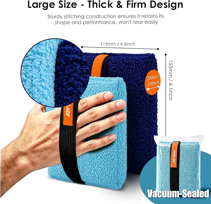Exfoliating Body Scrubber, Rough Body Scrubber Exfoliator, 2 Pack | Large Exfoliating Bath Sponges for Shower, Loofah for Men and Women, Deep Cleansing, Reusable & Long-lasting, Navy
