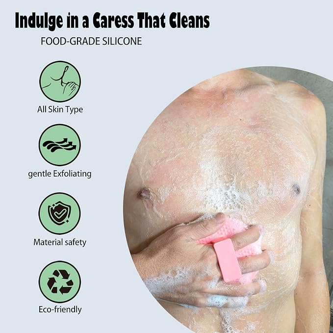 Silicone Body Scrubber-Silicone Shower Brush for Gentle Exfoliating & Lathering with Body Scrub & Wash, Durable & Hygienic, Deep Cleansing Exfoliator for All Skin Types - Shower Essential (1Pack.Pink)