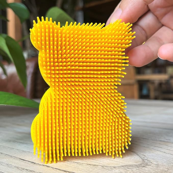 Premium Sensory Brush for Kids or Autism,Soft Silicone Body Scrubber,2 in 1 Sensory Room Occupational Therapy Sensory Brushes,Silicone Loofah,Pets Shower Brush Bath Brush Shampoo Brush(Bear-Yellow)