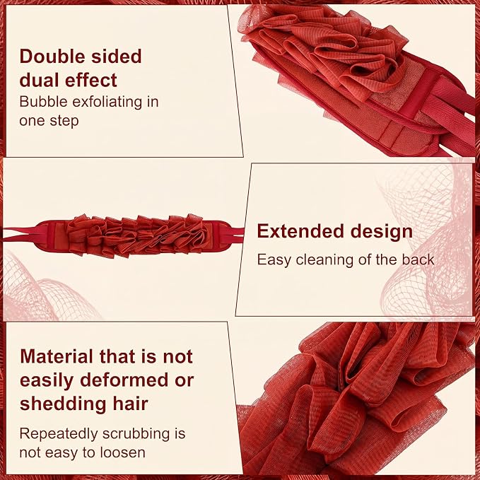 4 Pcs Exfoliating Back Scrubber for Shower Double Sided Exfoliating Washcloth with Strap Long Body Scrub Sponge Shower Loofah with Handle for Women Men Body Washing (Retro Color)