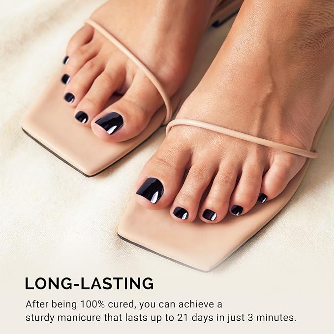 MelodySusie 32Pcs Semi Cured Gel Toe Nail Strips, Works with UV/LED Lamps | Black, Pedicure Stickers for Toes, Salon-Quality, Long Lasting, Easy to Apply & Remove