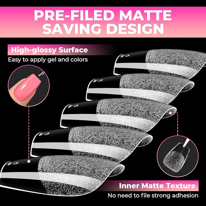 UNA GELLA 510Pcs Short Coffin Nails Tips Soft Gel Half Matte 15 Sizes | Acrylic Full Cover Nail Tips Short Coffin Press on Nails Pre-shaped Clear False Nails For Nail Extensions Home DIY Salon