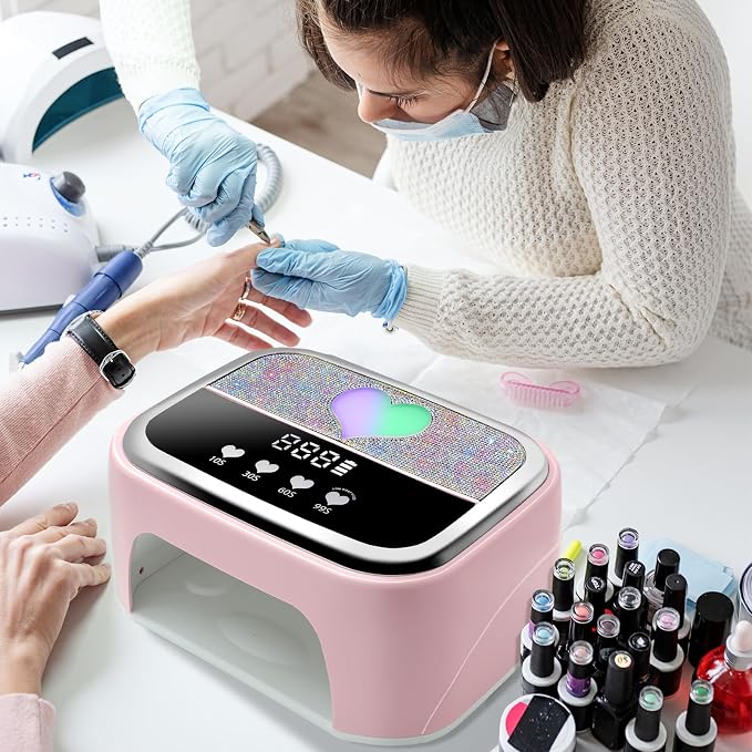 LIMEGIRL UV LED Nail Lamp Kit for Gel Polish Professional Fast Pink Curing Dryer Light Set with 4 Timers and UV Gloves Cordless Rechargeable Nail Art Cure Machine at Home and Salon