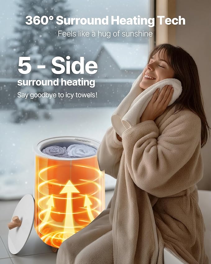 VEVOR Towel Warmer Bucket, 20L Large Towel Warmer for Bathroom, Auto Shut Off Towel Heater Fits up to Two 40"x70" Oversized Towels, Bathrobes, Blankets, 4-Level Timer Towel Warmer Ideal for Spa, Gray