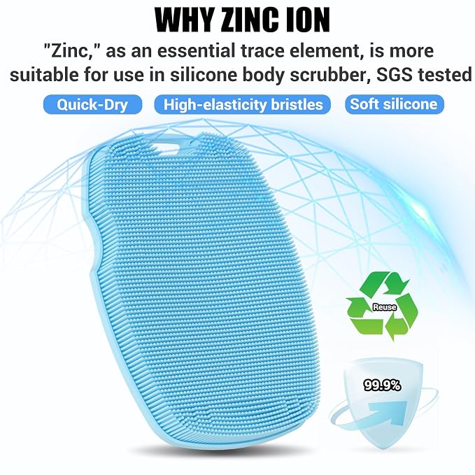 Canroom Silicone Bdoy Scrubber -Anti Zinc Infused-Exfoliating Shower Brush | Highly Elastic Bristles Exfoliator Silicone Shower Scrubber for Body,Cellulite Reduction,Blood Circulation-Azure