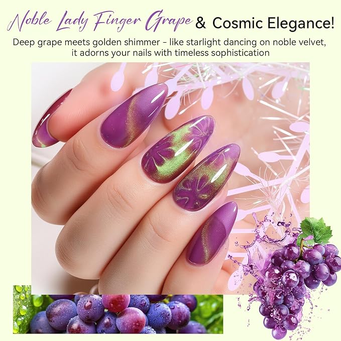 Makartt Cat Eye Gel Nail Polish - 10ml 3D Holographic Glitter Cateye Gel Polish with Magnet, Noble Purple, Long-Lasting UV/LED Soak Off for Salon & DIY - Lady Finger Grape