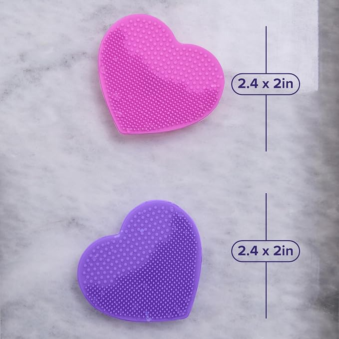 Plum Beauty Heart-Shaped Silicone Skin Scrubber with Suction Cup Mount | Manual Facial Cleansing Brush for Exfoliating & Massaging, Soft, Skin-Safe Bristles for All Skin Types