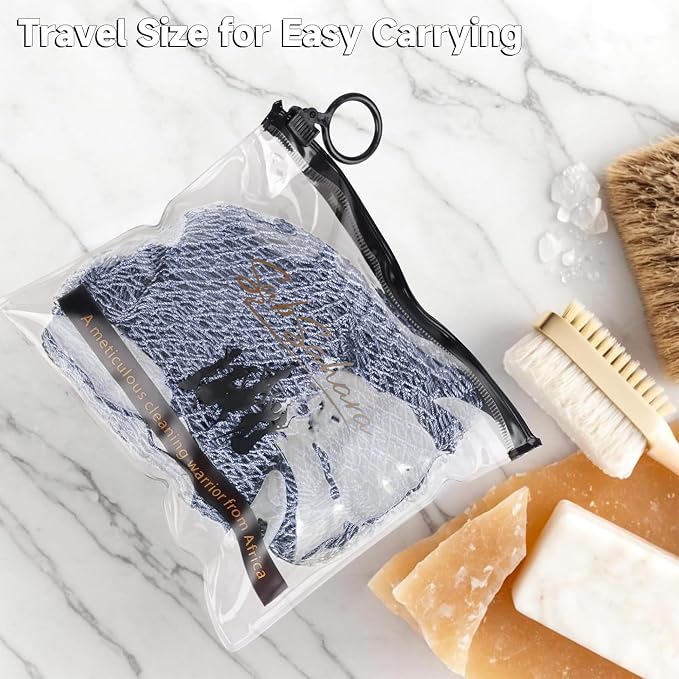 SubSahara Authentic African Net Sponge,2 Pack 45-in Exfoliating Bath Sponge and Shower Loofah for Body and Back,Colorfast Quick-Dry Knotted Mesh Scrubber with Travel Pouch(Slate Blue&Bean Paste Pink)