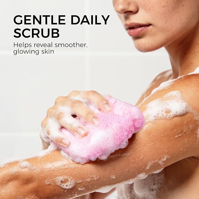 ZOMCHI Body Scrubber, Exfoliating Sponge with Different Levels, Body Exfoliator for Removing Dead Skin, Gentle & Deep Scrub for Women & Men (2-Pack, Pink)