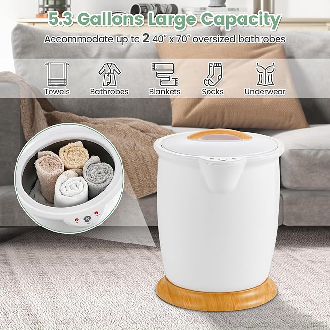 Happygrill Luxury Towel Warmer Bucket w/Fragrance Holder, Auto Shut Off, Fits Up to Two 40" x 70" Oversized Towels, Bathrobes, Blankets, Large for Bathroom (White)