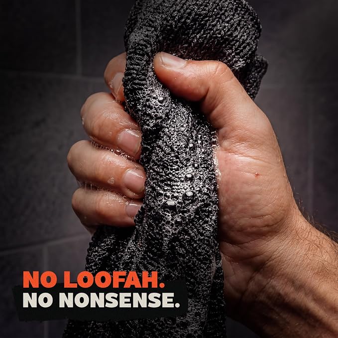 Extra Rough Exfoliating Washcloth, Body and Back Scrubber for Men, 1 Pack | 35 x 12 nylon extra rough exfoliating shower towel with a sewn-in hanging loop for easy upper and lower back reach.