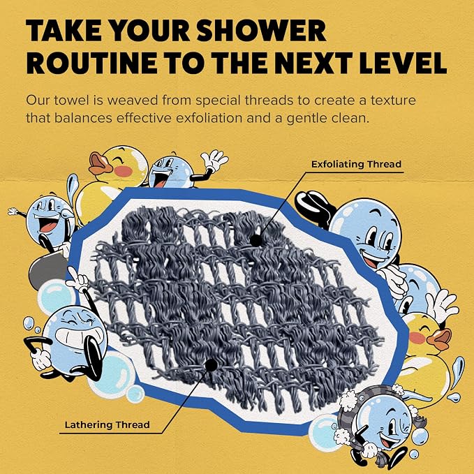 GOSHI Exfoliating Shower Towel - Long Body Scrubber, Grey | For back acne, KP & smooth skin, durable quick dry nylon washcloth, ethically crafted in Gunma, Japan