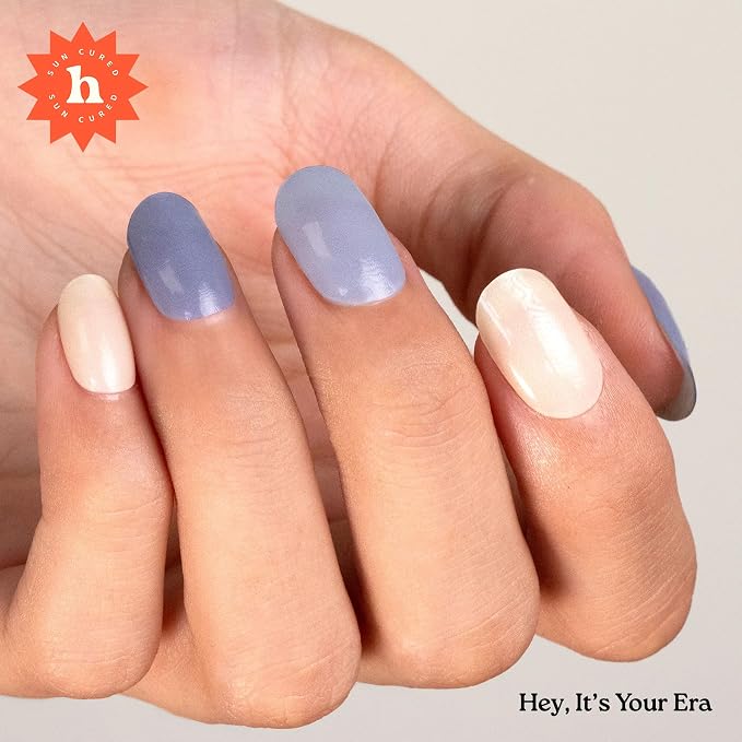 Heyhae Semi Cured Gel Nail Strips Salon Quality - Hey, It's Your Era | No UV Light Needed | Salon Quality, Easy Apply & Remove | 28 Strips, 1 Prep Pad, Nail File, Wooden Stick | Blue Solid