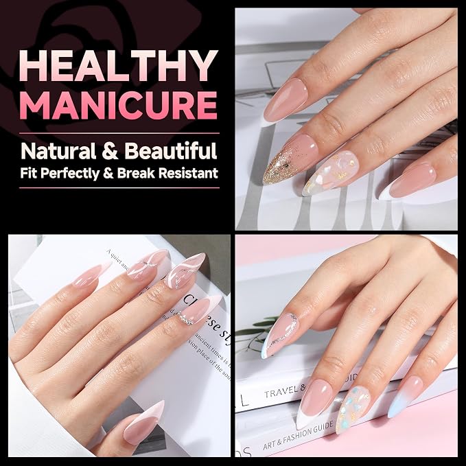 UNA GELLA Medium Stiletto Nail Tips Full Cover Soft Gel 120pcs 12 Sizes | Pre-etched Stiletto Almond Press on Nails Clear Acrylic Fake False Nails for Nail Extensions Home DIY Salon
