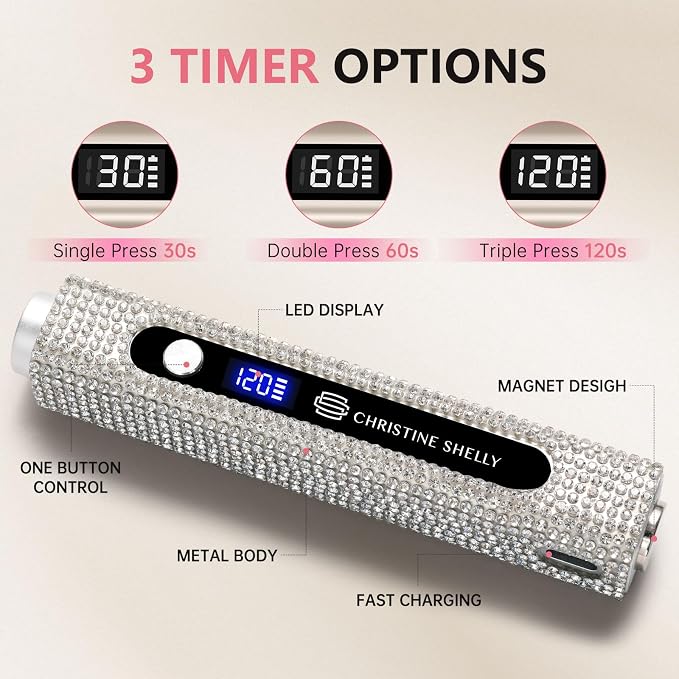 UV Nail Lamp, 3 in 1 Handheld UV Light for Gel Nails, Flash Cure Nail Lamp | Cat Eye Magnet | Cordless | 3W | Type-C | 400mAh | Full Rhinestone Covered | Mini Size | Easy to Carry | White Diamond