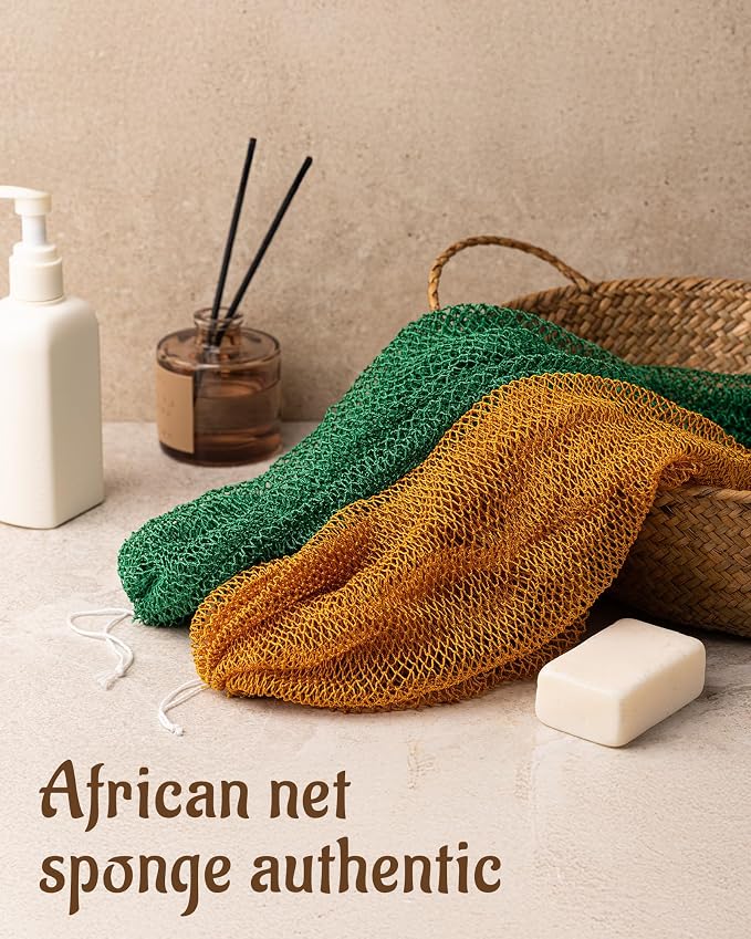 Yiclick African Net Sponge Authentic with Knots 2 Pack - Exfoliating Washcloth Towel, Back Scrubber for Shower Bath, Exfoliating Body Scrubber Exfoliator, African Rags Wash Cloth Loofah Lufa Sponge
