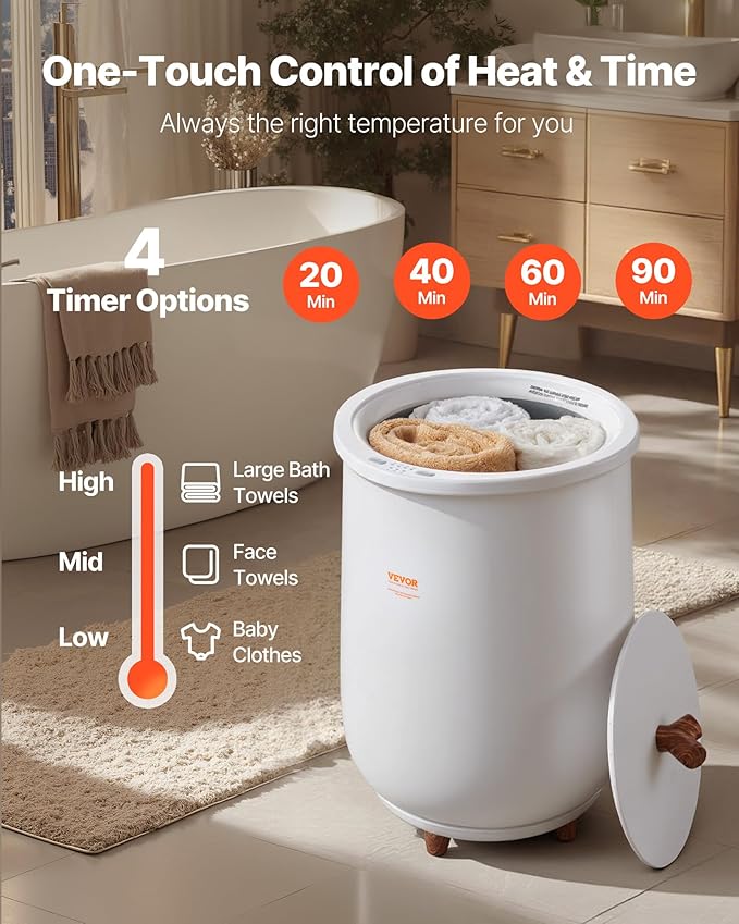 VEVOR Towel Warmers for Bathroom, Towel Warmer Bucket Auto Shut Off for Spa Fits up to 3 Oversized Towels, Blankets, Clothes, Bathrobes, PJ's and More