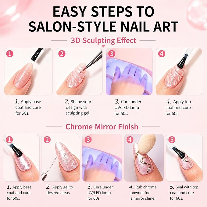 30g 3D Nail Gel with Nail Brush, Clear 3-in-1 Sculpting Glue | for Drawing, Molding, Rhinestones & Charms, No Wipe Builder for DIY Nail Art, UV LED Lamp Needed