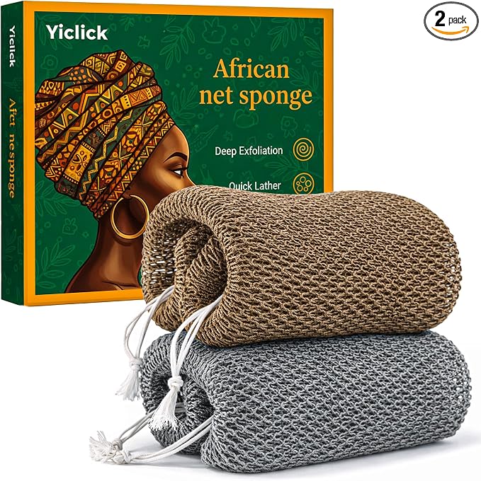 Yiclick African Net Sponge Authentic with Knots 2 Pack - Exfoliating Washcloth Towel, Back Scrubber for Shower Bath, Exfoliating Body Scrubber Exfoliator, African Rags Wash Cloth Loofah Lufa Sponge