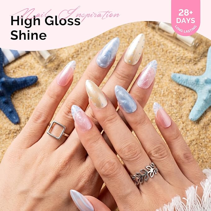 MelodySusie Pearl Gel Nail Polish Set, 6 Colors Pastel Macaron White Green Pink Purple Blue Yellow Iridescent Drawing Glitter Gel Polish Soak Off Swirl Shell Thread Effect Nail Art Gifts for Women