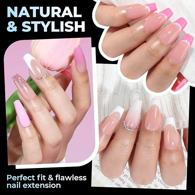 UNA GELLA Coffin Gel Nail Tips Medium Pre-Etched Full Cover 15 Sizes 300PCS | Easy DIY Salon Medium Coffin Press On Nails Snug Fit Clear False Acrylic Tips Extensions Long-Lasting Hold
