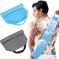 COMNICO 2pcs Exfoliating Back Scrubber, Nylon Shower Bath Exfoliator Extended Length Body Scrub Towel Stretchable Pull Korean Washcloth Strap with Handles(Blue + Gray)