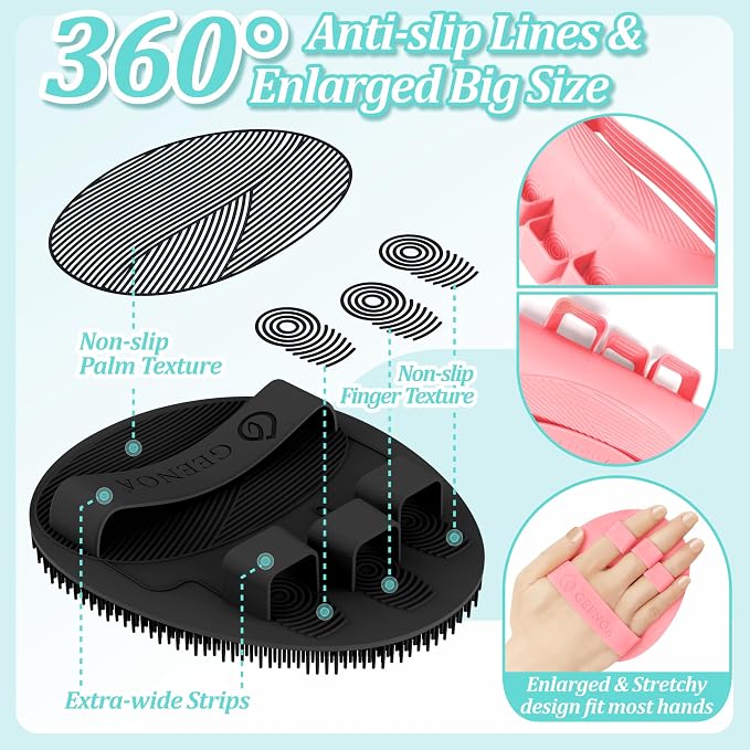 New Silicone Body Scrubber 4PCS, 360° Anti-Slip & Enlarged Exfoliating Bath Glove for Rich Foaming Deep Cleaning, Revolutionary No-Grip & Hand-fit Shower Scrubber for All Skin Types.(4-Color)