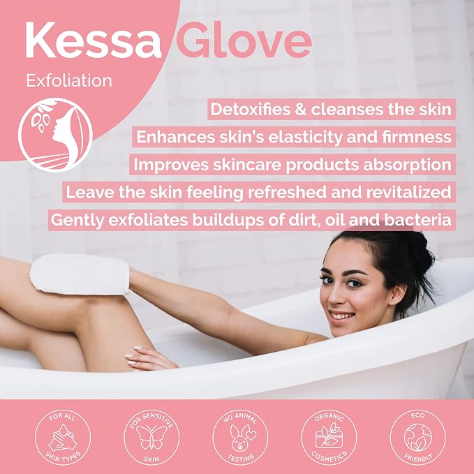 Fatima's Garden Exfoliating Kessa Glove - Natural Spa Scrubber, Black (1 Glove)
