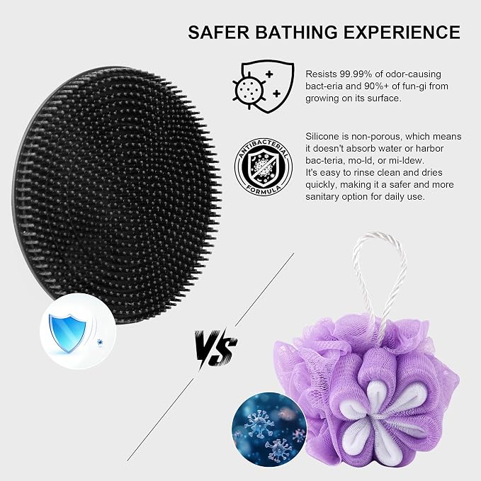 INNERNEED Silicone Body Scrubber Gentle Exfoliating Brush Set, Black+ Blue | INNERNEED Food grade Deep Cleansing Shower Scrub for All skin types, More Hygienic and Well Lather