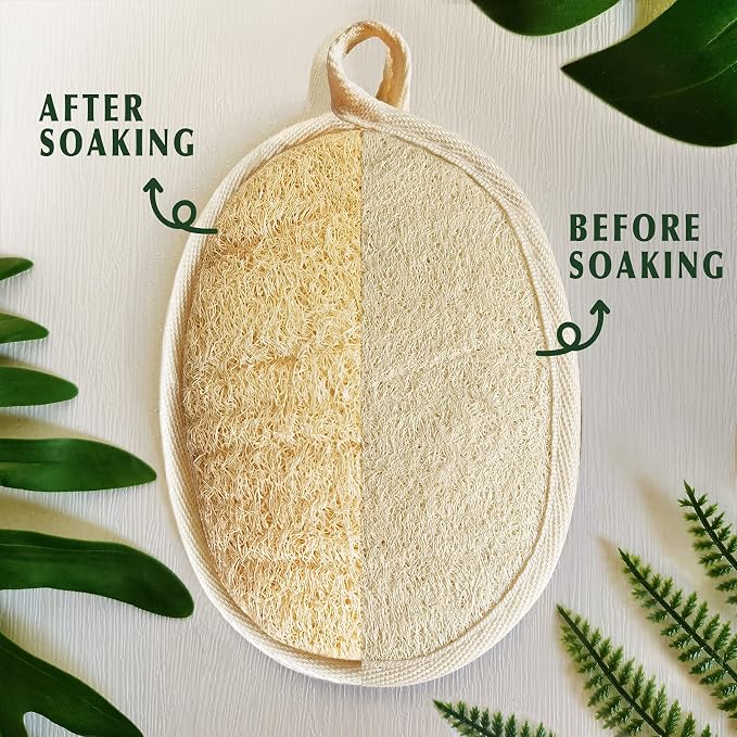 YIQINGJIE Natural Loofah Sponge Exfoliating Body Scrubber (2 Pack),Made with Eco-Friendly and Biodegradable Shower Luffa Sponge, Loofah for Women and Men, Beige