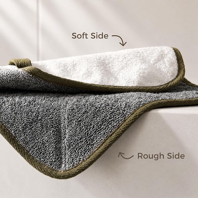 ZOMCHI 3 Pack Exfoliating Washcloth, Premium Facial and Body Wash Cloths with Softness and Scrubbing Two Sides, Bath Cloths for Women and Men (Smoke)
