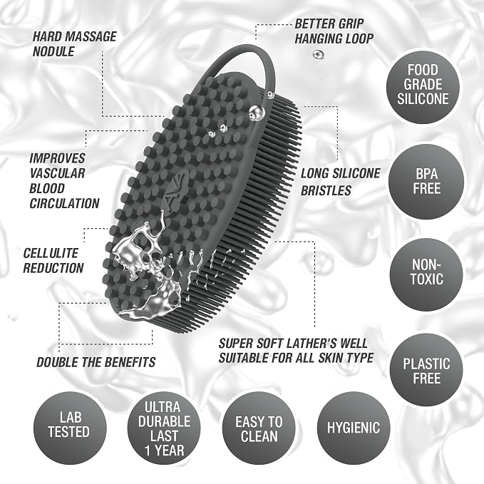 Avilana Silver-Infused Green and Dark Gray Silicone Body Scrubber Bundle - Earthy and Sleek Dual-Tone Set