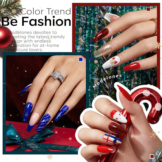 modelones Cat Eye Gel Nail Polish Set Glitter Red Blue Dark Green Christmas