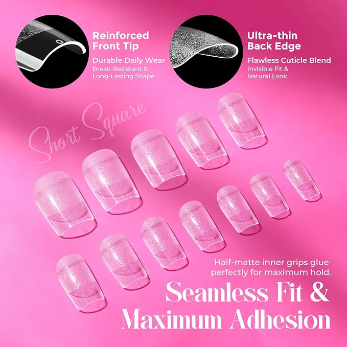 UNA GELLA Gel Nail Kit Short Square Nail Tips 216Pcs, Strong Glue Air Dry | Pre-etched Soft Gel Nail Tips Full Cover Semi Solid Nail Glue for Press on Nails No U V Lamp Needed Manicure Tools DIY Home