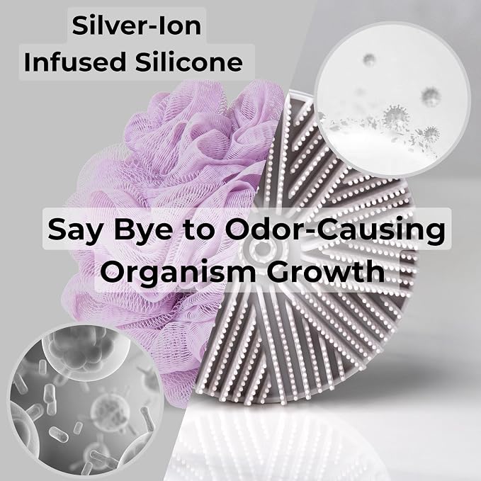 Silicone Body Scrubber for Men & Women Set (Bottles & Bags Excluded) | Exfoliating Dual-Sided Soft Bristles, Non-Porous Quick-Dry Loofah Alternative, BPA-Free for Sensitive Skin