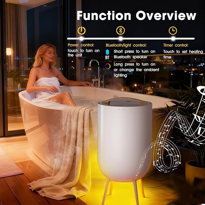 STARLEAD Heated Towel Warmers for Bathroom - 20L Large Towel Warmer Bucket, Wood Handle, Auto Shut Off, Bluetooth and RGB, Fits Up to Two 40"X70" Oversized Towels, Bathrobes, Blankets