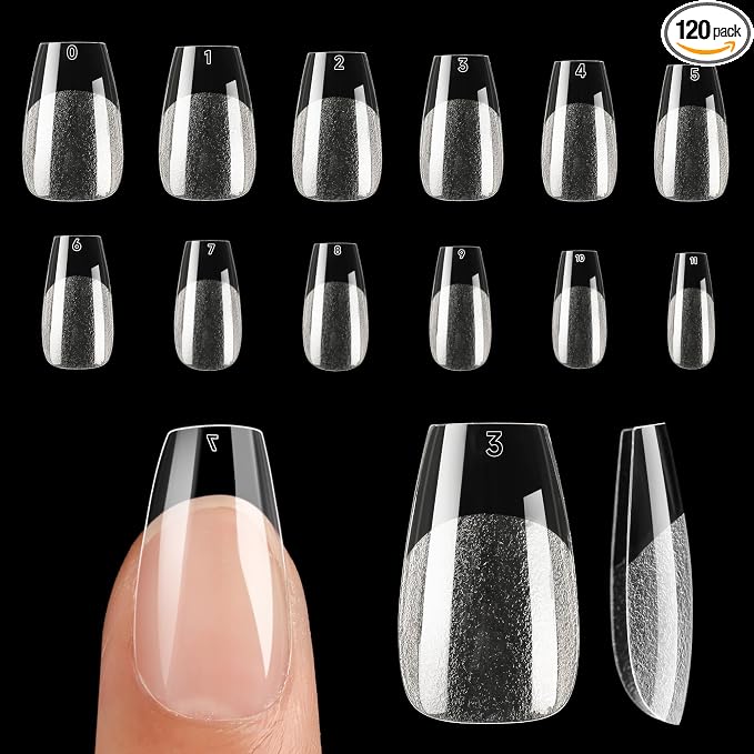 UNA GELLA Short Coffin Gel Nails Tips 12 Sizes 120Pcs Pre-etched Full Cover | Half Matte Soft Gel Nail Tips Acrylic Clear False Nails for Nail Extensions DIY Salon Long Lasting
