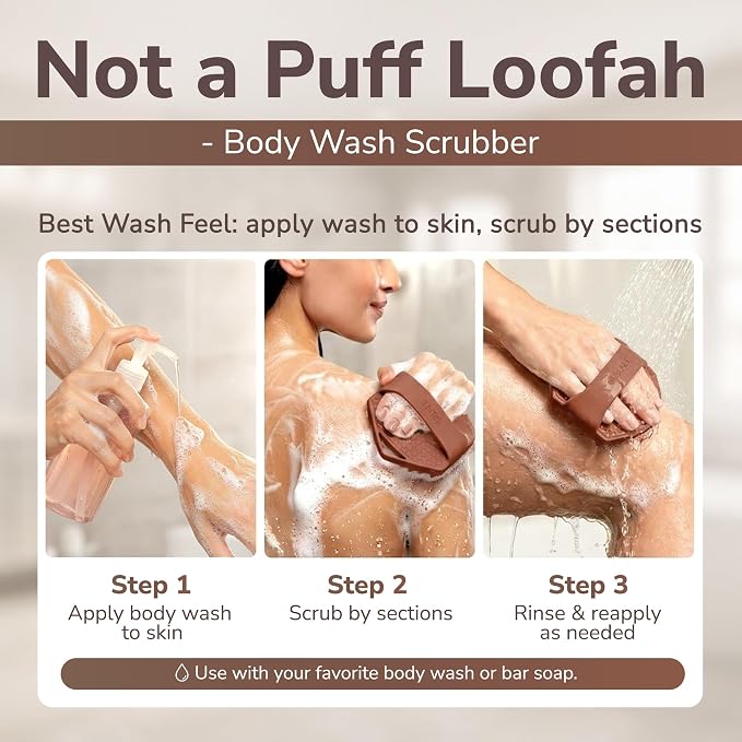 SILKLE Silicone Body Scrubber Exfoliator, Shower Scrubber & Silicone Loofah | Exfoliating Body Scrubber, Non-Slip Grip - Silicone Bath Brush & Shower Brush for Body, Quick-Rinse One-Piece Design - Brown