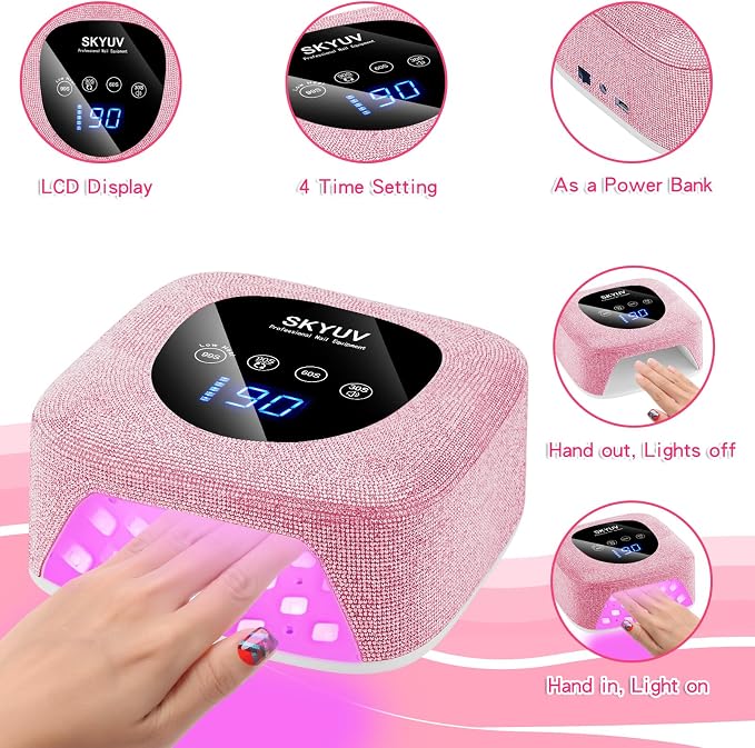 Rechargeable UV LED Nail Lamp, SKYUV Cordless Nail Dryer for Gel Polish, UV Nail Lamp with 4 Timers Setting and LED Touch Screen, Professional Curing Lamp Light with 30 Beads for Salon and Home
