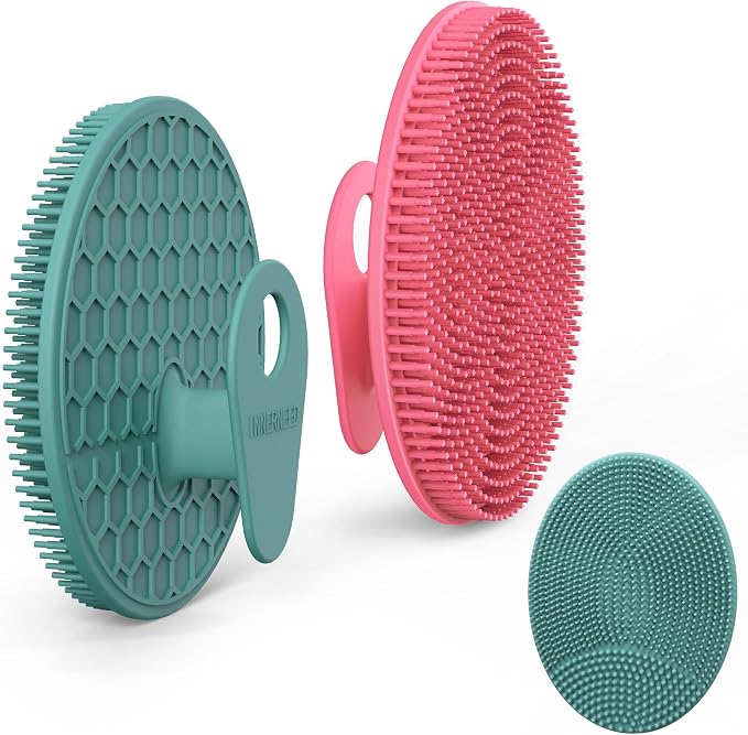 INNERNEED Silicone Body Scrubber Gentle Exfoliating Brush Set, Green+ Pink | INNERNEED Food grade Deep Cleansing Shower Scrub for All skin types, More Hygienic and Well Lather