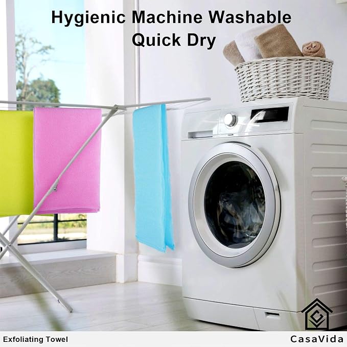 Exfoliating Washcloth Back Scrubber, Blue, 3 Pack | Japanese Beauty Washcloth, Back Scrubber for Daily Use, Textured Poly Nylon Body, Smoother-Looking Skin, Quick-Dry
