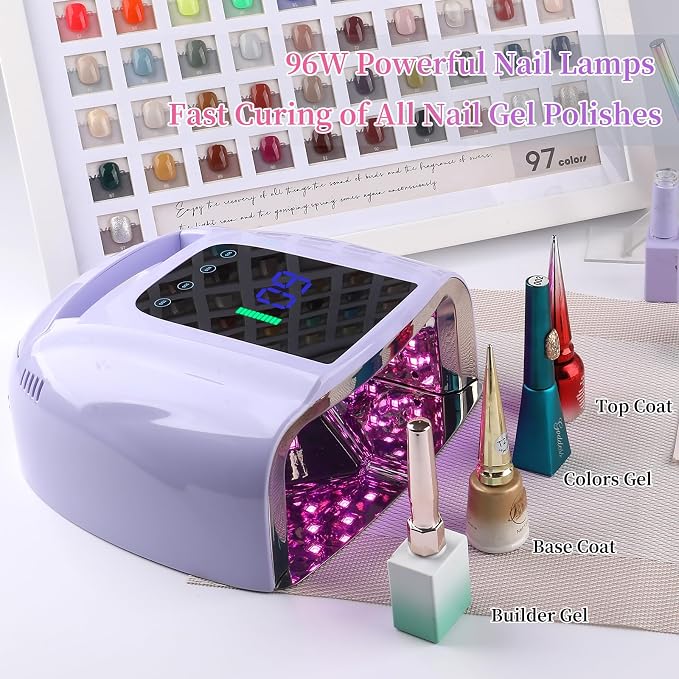 96W Rechargeable UV LED Nail Lamp, Cordless UV Light for Nails with LCD Display Auto Sensor, 4 Timer Setting and Smart Sensor Nail Dryer,Nail Cure Light with Removable Bottom(Violet)