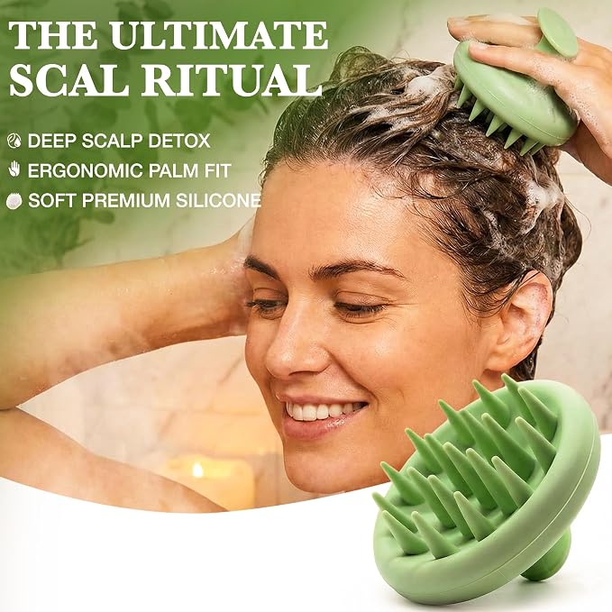 3-in-1 Silicone Scrubber Set – Exfoliating Body Scrubber, Scalp Massager Shampoo Brush & Facial Cleansing Pad – Hygienic Shower Loofah Alternative for Men & Women (3 Pack)