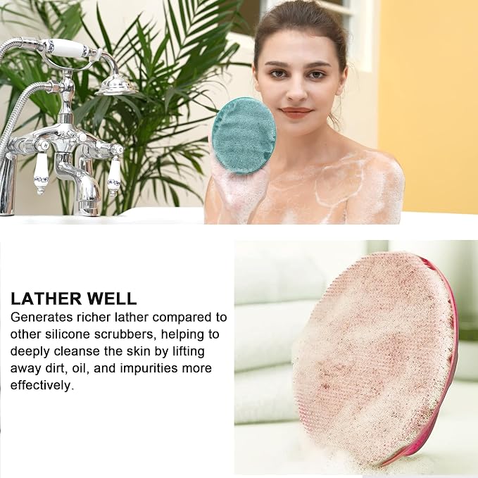 INNERNEED Silicone Body Cleansing Brush Exfoliating Scrubber, Green+Pink | Gentle Massage, Deep Clean, Hygienic Shower Scrub Brush Soft Bristles for All Skin Types, Easy to Hold