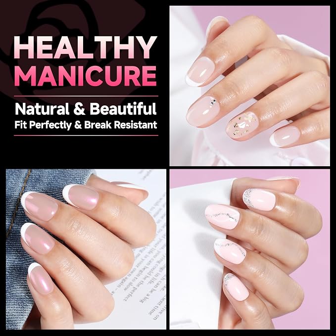 UNA GELLA Short Oval Round Nail Tips Pre-shaped Half Matte 120pcs | Short Oval Round Soft Gel Nail Tips Full Cover Clear Acrylic Fake Nails for Press on Nail Extensions Home DIY Salon 12 Sizes