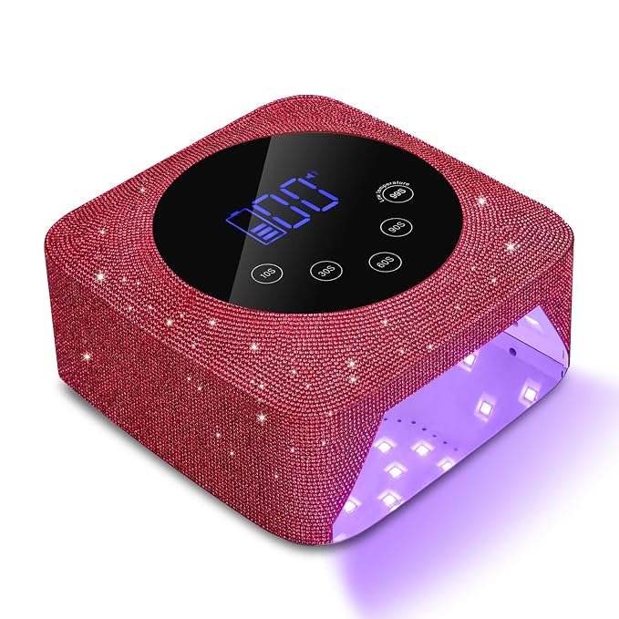 Cordless UV LED Nail Lamp,72W Rechargeable UV Light for Gel Nails with 5 Timer Setting Quick Dry Curing Lamp with Display Auto Sensor for Salon & Home(Red Diamond)
